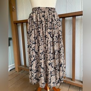 Vintage black and brown neutral pleated paisley skirt, Alfred Dunner high waist